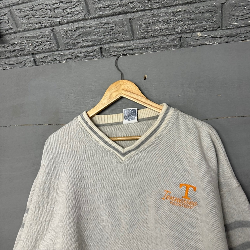 Vintage Cadre Athletic Tennessee‎ Volunteers V-Neck Sweatshirt XXL Grey Striped